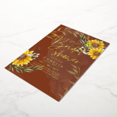 Invitation En Aluminium GOLD FOIL Rustic Sunflower FÊTE DES MARIÉES QR Cod (Rotation)