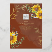 Invitation En Aluminium GOLD FOIL Rustic Sunflower FÊTE DES MARIÉES QR Cod (Verso)