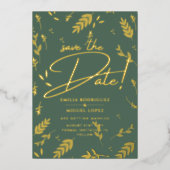 Invitation En Aluminium Gold Foil Sage Vert Feuilles Mariages Dave Date Fo (Recto)