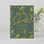 Invitation En Aluminium Gold Foil Sage Vert Feuilles Mariages Dave Date Fo (Debout devant)