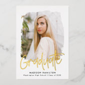 Invitation En Aluminium Gold Foil Script Photo Graduation Party (Recto)