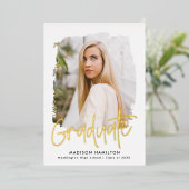 Invitation En Aluminium Gold Foil Script Photo Graduation Party (Debout devant)