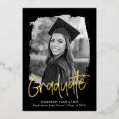 Invitation En Aluminium Gold Foil Script Photo Graduation Party (Recto)
