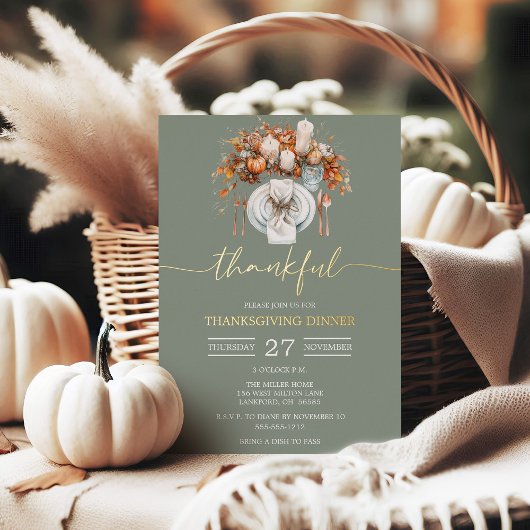 Invitation En Aluminium Gold Foil Script Thanksgiving Dîner