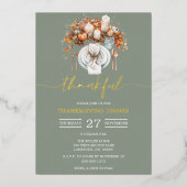 Invitation En Aluminium Gold Foil Script Thanksgiving Dîner (Recto)