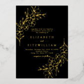 Invitation En Aluminium Gold Foil Simple Cherry Blossoms Black Mariage (Recto)