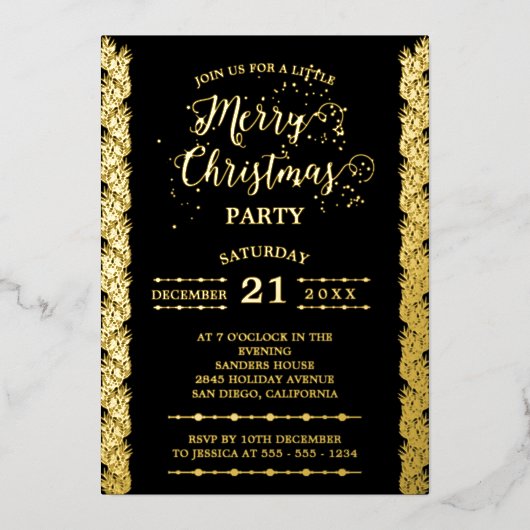 Invitation En Aluminium Gold Foil Sparkings Joyeux Noël Party Black (Recto)