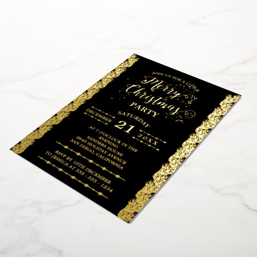 Invitation En Aluminium Gold Foil Sparkings Joyeux Noël Party Black (Rotation)