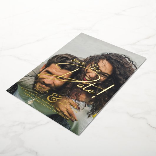 Invitation En Aluminium GOLD FOIL Texte photo superposition Enregistrer la (Rotation)