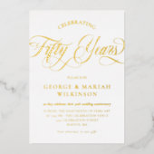 Invitation En Aluminium Gold Foil Tourbillonnant Script 50e anniversaire M (Recto)