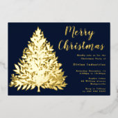 Invitation En Aluminium Gold Foil Tree Noël Party Midnight Navy (Recto)