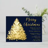 Invitation En Aluminium Gold Foil Tree Noël Party Midnight Navy (Debout devant)