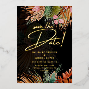 Invitation En Aluminium Gold Foil Tropical Pampas Grass Mariage Date de sa