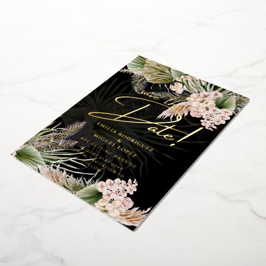 Invitation En Aluminium Gold Foil Tropical Pampas Grass Mariage Date de sa (Rotation)