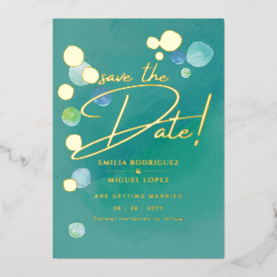 Invitation En Aluminium Gold Foil Verre de mer Turquoise Vert Mariage Dave