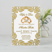 Invitation En Aluminium gold foil with frame Spanish wedding  (Debout devant)