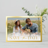 Invitation En Aluminium Gold Frame Enregistrer La Date (Debout devant)