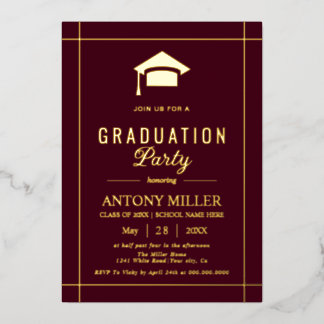Invitation En Aluminium Gold graduation cap Class Of 2026 burgundy