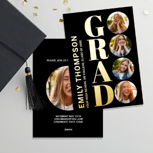 Invitation En Aluminium Gold Graduation Modern Photo Collage