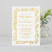 Invitation En Aluminium Gold Green Foliage Genre Baby shower neutre (Debout devant)