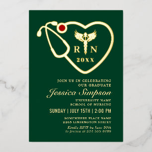 Invitation En Aluminium Gold Green Modern Nursing School Graduation Party