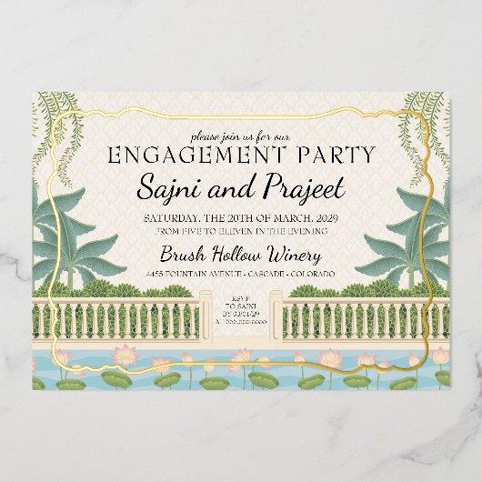 Invitation En Aluminium Gold Indian Engagement Party (Recto)