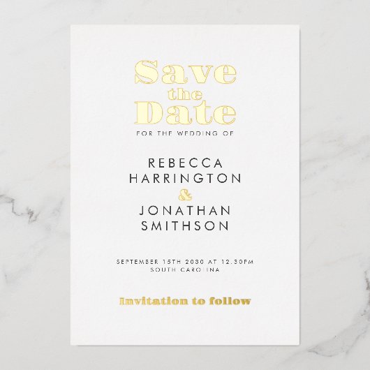 Invitation En Aluminium Gold Minimal Gras Typographie Mariage Enregistrer (Recto)