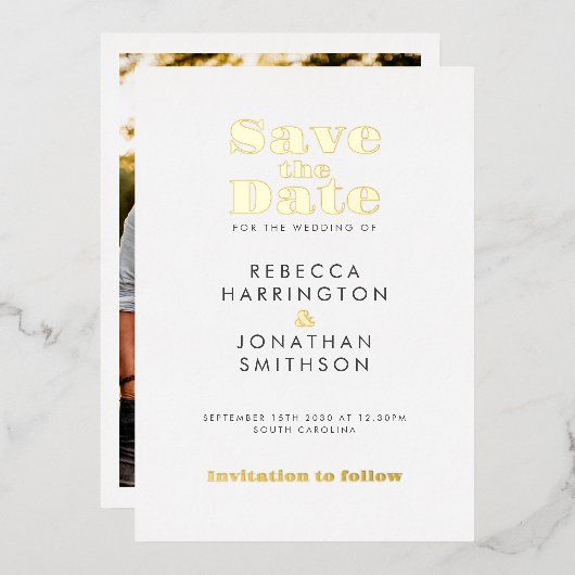Invitation En Aluminium Gold Minimal Gras Typographie Mariage Enregistrer (Recto/Verso)