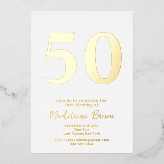 Invitation En Aluminium Gold Modern 50e anniversaire (Recto)