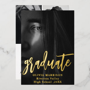 Invitation En Aluminium Gold Modern Typographie Photo Collage Graduation