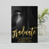 Invitation En Aluminium Gold Modern Typographie Photo Collage Graduation (Debout devant)