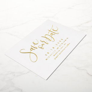 Invitation En Aluminium Gold Moderne Écriture Simple Enregistrer La Date