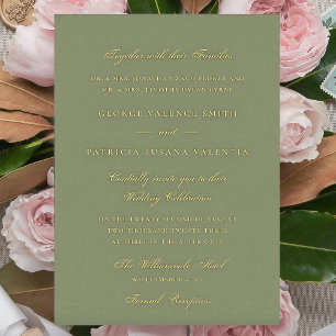 Invitation En Aluminium Gold Moss Green Calligraphie Formelle Mariage élég