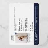 Invitation En Aluminium Gold & Navy Blue Passport Photo d'anniversaire uni (Verso)