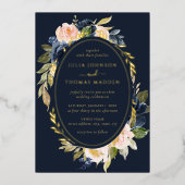 Invitation En Aluminium Gold Navy Blush Mariage Floral Foliing (Recto)