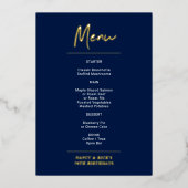Invitation En Aluminium Gold & Navy Modern Letting Menu de fête d'annivers (Recto)