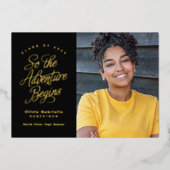 Invitation En Aluminium Gold Noir "So the Adventure Begin" Graduation (Recto)