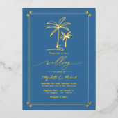 Invitation En Aluminium Gold Palm Tree Coastal Chic Mariage (Recto)