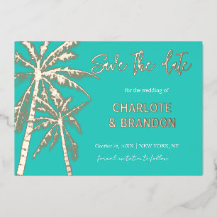 Invitation En Aluminium Gold Palm Trees Beach Mariage Enregistrer La Date