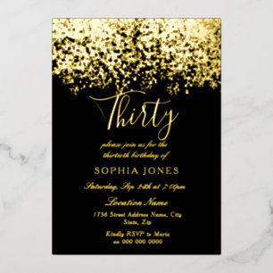 Invitation En Aluminium Gold Parties scintillant Black 30th Birthday Party