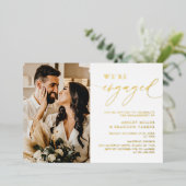 Invitation En Aluminium Gold Photo Elegant Engagement Party (Debout devant)