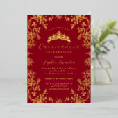 Invitation En Aluminium Gold Red Elegant Vintage Quinceanera (Debout devant)