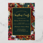 Invitation En Aluminium Gold Red Green Flower Frame de Noël (Recto)