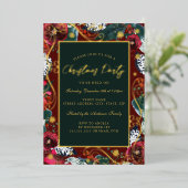 Invitation En Aluminium Gold Red Green Flower Frame de Noël (Debout devant)