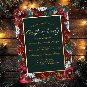 Invitation En Aluminium Gold Red Green Flower Frame de Noël