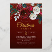 Invitation En Aluminium Gold Red Sparkle Festive Foliage Christmas Party (Recto)