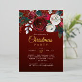 Invitation En Aluminium Gold Red Sparkle Festive Foliage Christmas Party (Debout devant)
