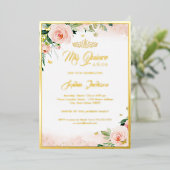 Invitation En Aluminium Gold rose Floral photo Quinceanera Anniversaire (Debout devant)