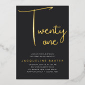 Invitation En Aluminium Gold Script 21e fête d'anniversaire (Recto)