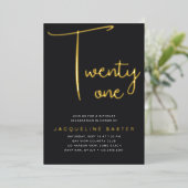 Invitation En Aluminium Gold Script 21e fête d'anniversaire (Debout devant)